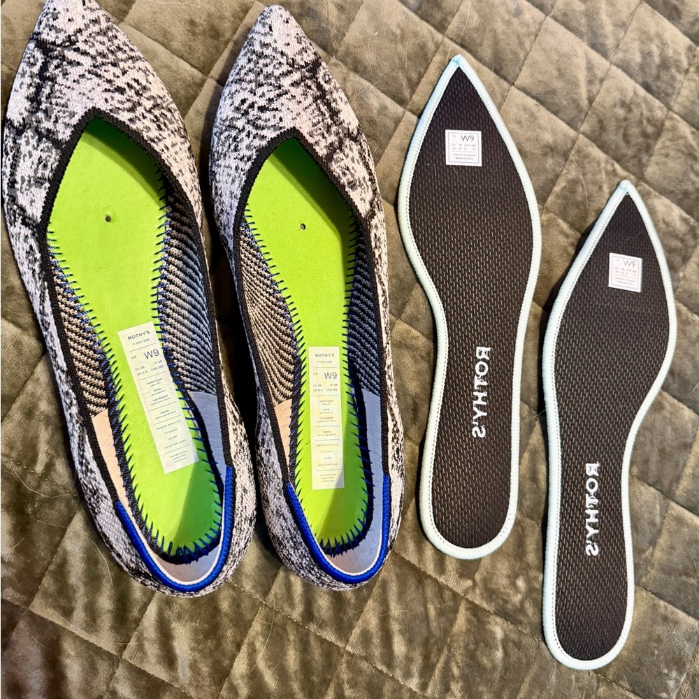 Rothy's Black & White Python Pointed Flats with B… - image 4